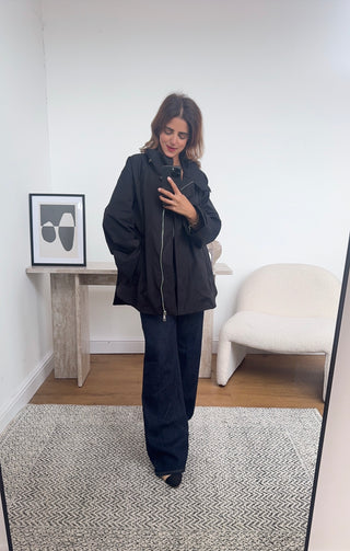 Black short trench coat with zip-zoya - Fash Focused