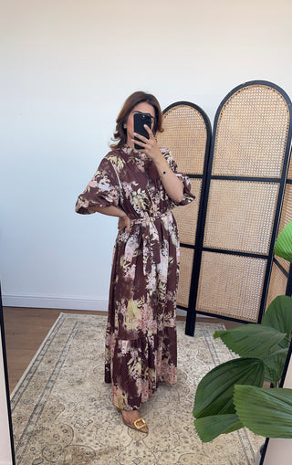 Chocolate floral dress- sera - Fash Focused