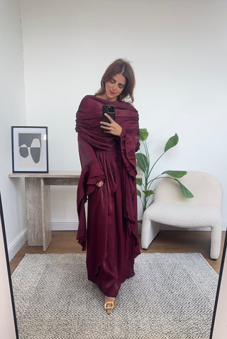 Wine flare sleeve dress- grecia - Fash Focused