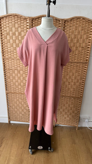 pink V neck dress OUTLET - Fash Focused