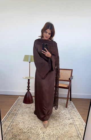 Coco satin dress with lace scarf - malika - Fash Focused