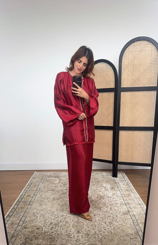 Wine pearl lace coord-Aleen - Fash Focused