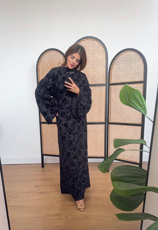 Black fishtail velvet detail dress- laya