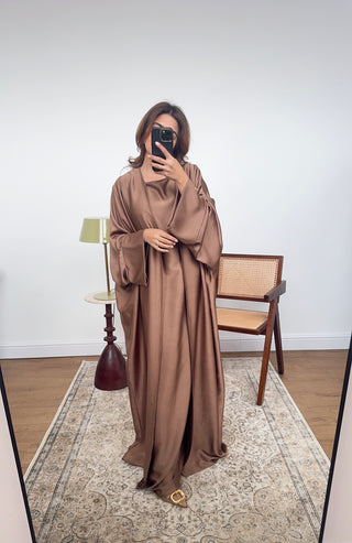 Brown three piece abaya set- siria - Fash Focused