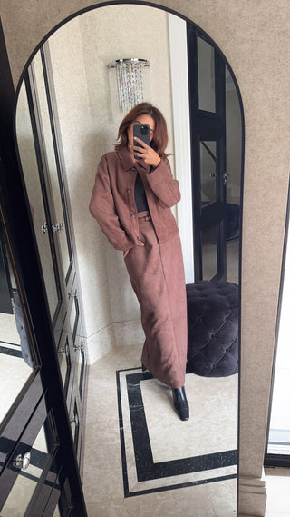 brown suede skirt two piece - kiah - Fash Focused