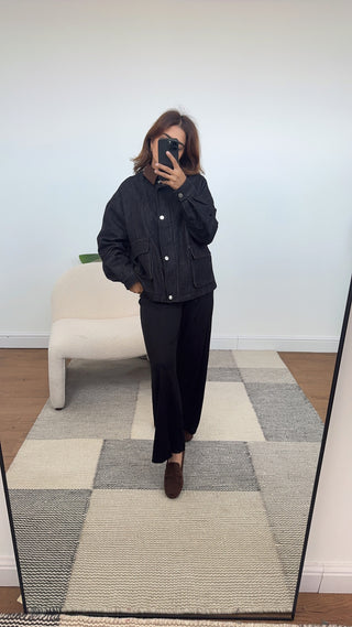 Black denim jacket with corduroy collar- Kaya - Fash Focused