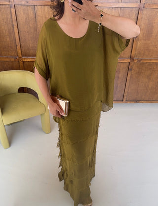 Lime chiffon dress with ruffle- jesna