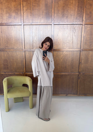 Taupe T shirt dress long sleeve- vela