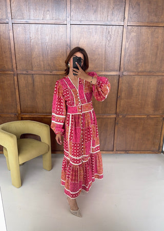Fuscia patchwork dress- rosalia