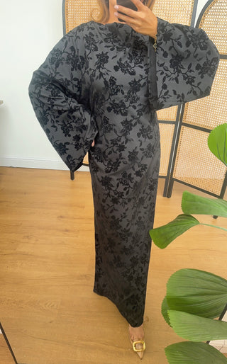 Black fishtail velvet detail dress- laya