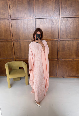 pink butterfly kaftan with inner tie belt- marzia - Fash Focused