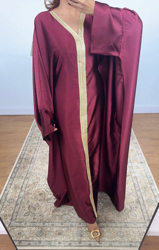 Burgandy butterfly kaftan with gold detail- fria - Fash Focused