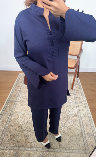 Navy collar coord set- sara - Fash Focused