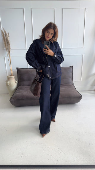 Navy denim jacket with corduroy - Kaya - Fash Focused