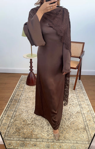 Coco satin dress with lace scarf - malika - Fash Focused