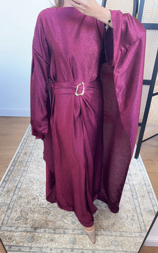Burgandy crinkle cape dress - alya - Fash Focused