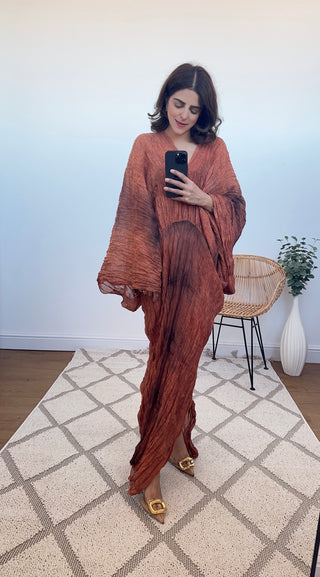 Orange long flare sleeve dress- siena - Fash Focused