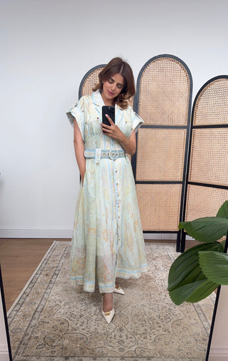 Sage bloom belted maxi dress- shreya