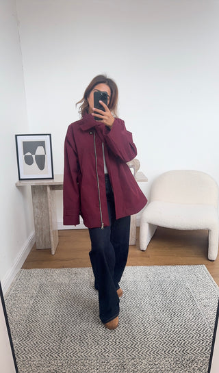 Burgandy short trench coat with zip-zoya - Fash Focused