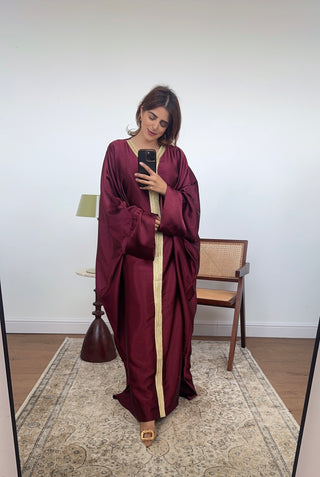 Burgandy butterfly kaftan with gold detail- fria - Fash Focused