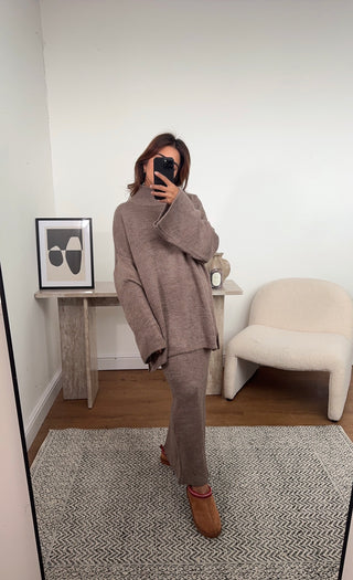 Taupe knit skirt coord- hala - Fash Focused