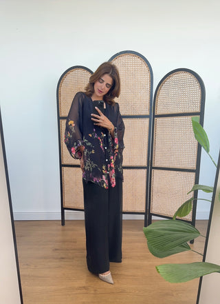 Black floral chiffon silk coord- Nina