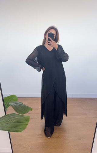 Black long sleeve shiffon split coord - lila - Fash Focused