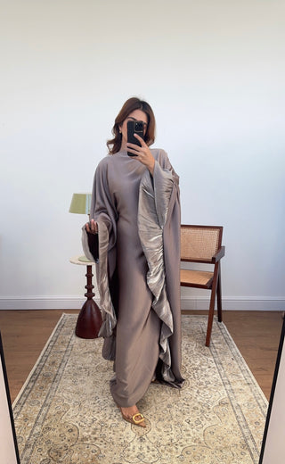 Taupe frill kaftan -layana - Fash Focused