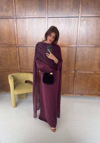 burgandy dress with drape detail- sani - Fash Focused