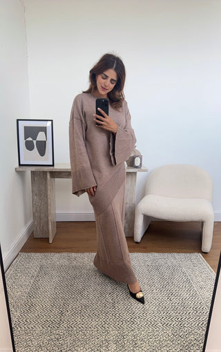 mauve knitted skirt coord- nana - Fash Focused