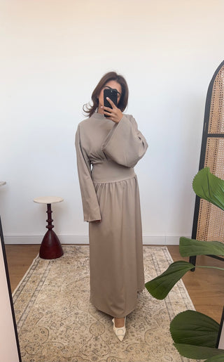 Taupe waist dress- solene