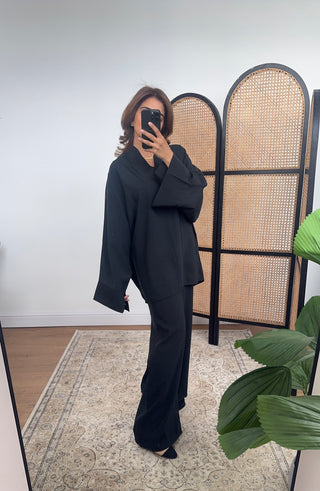 Black coord with mandarin collar- mila - Fash Focused