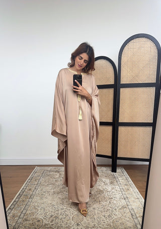 Beige kaftan dress with gold tassel- caia - Fash Focused