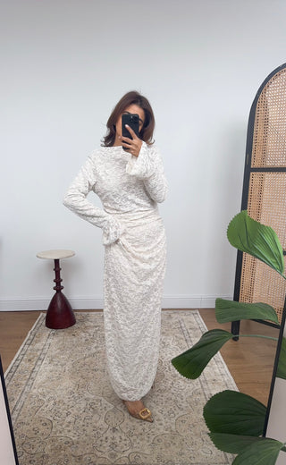 Cream fully lined lace ruched dress- alana - Fash Focused