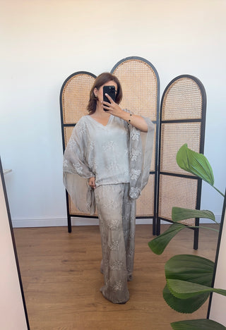 Taupe embroidered chiffon silk coord- laya