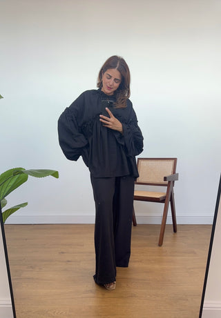 Black high neck ruffle coord - anika - Fash Focused