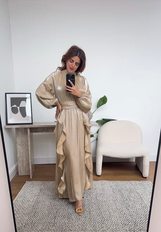 beige high neck long dress- aurelia - Fash Focused