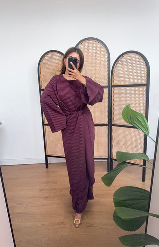 Burgandy stripe wrap dress