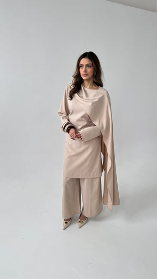 Beige draped coord set- atheer - Fash Focused