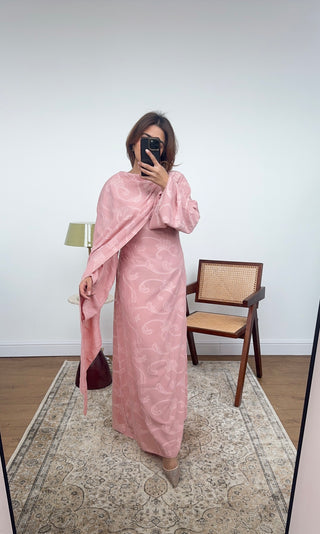 Pink drape scarf printed dress- lana - Fash Focused