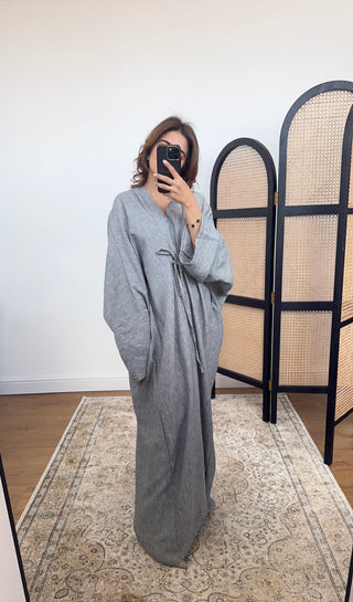 Blue linen mix dress- nasra - Fash Focused