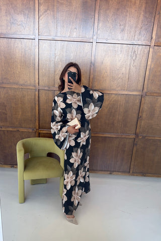 Black floral tie back dress- asi