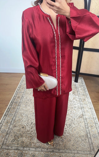 Wine pearl lace coord-Aleen - Fash Focused