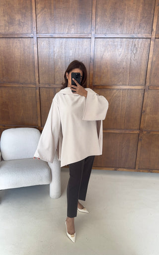 Cream suede top with scarf- Lana