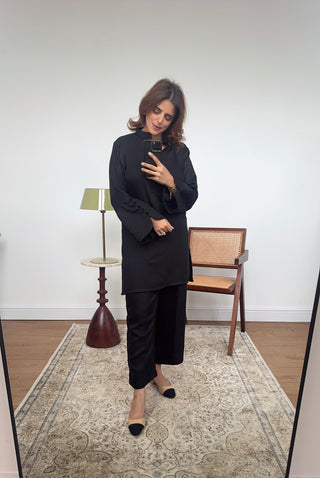 Black collar coord set- sara - Fash Focused