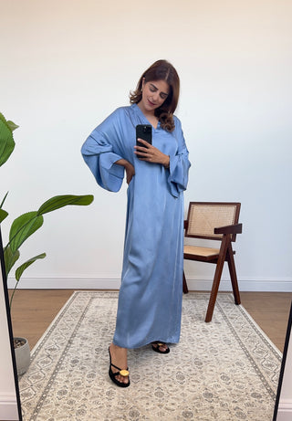 Long satin dress blue - Vana - Fash Focused
