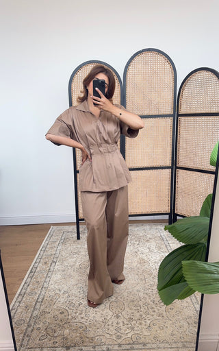 Brown cotton pleated coord - quinn