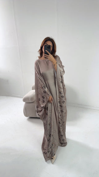 Taupe printed diamente kaftan- rimal - Fash Focused