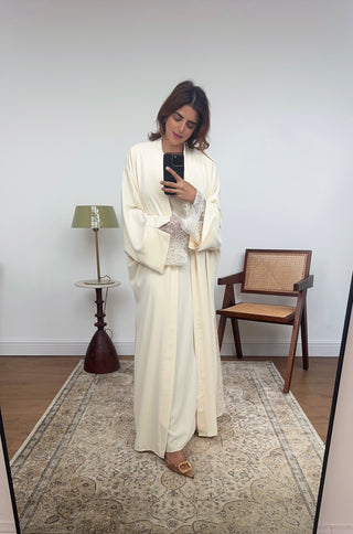 Vanilla lace detail kimono two piece - amani - Fash Focused