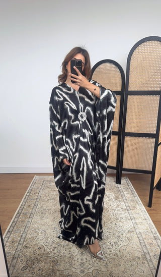 Black/white printed diamente kaftan- rana - Fash Focused